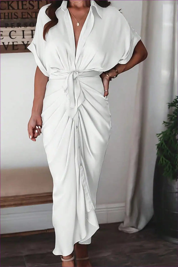 WW | Elegantes weißes drapiertes Midikleid - Zeitlos schick