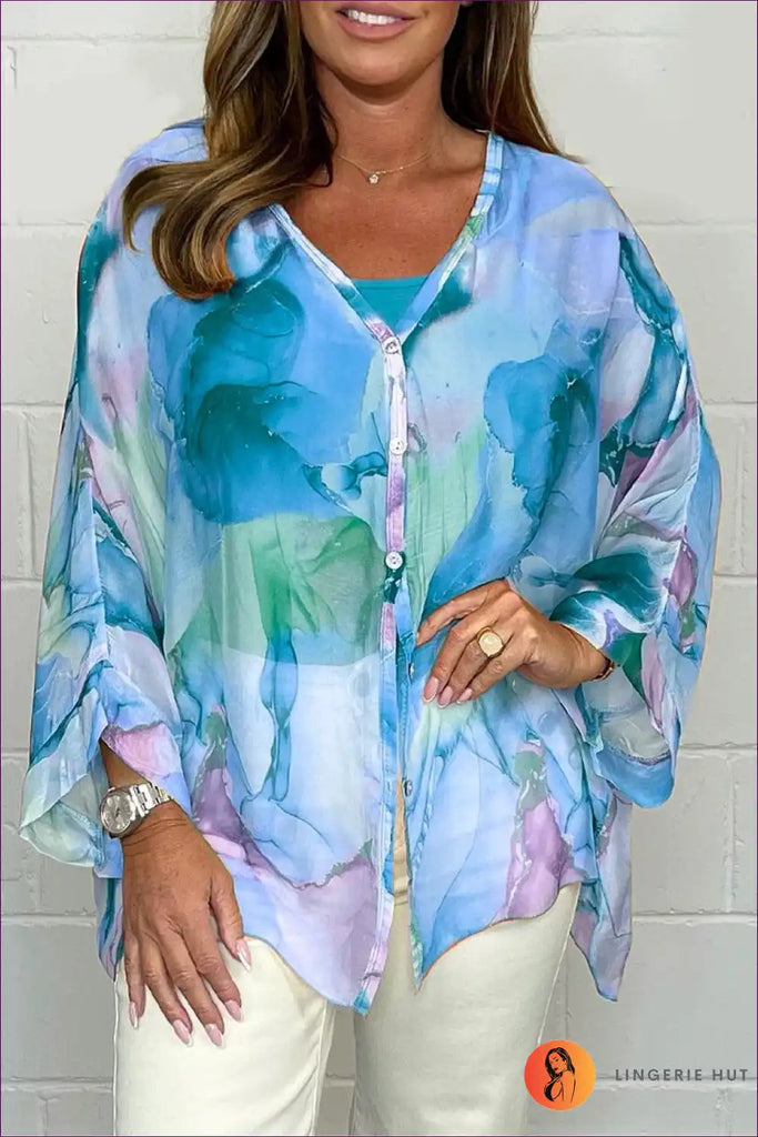 WW | Fließende Aquarellbluse – Luftige Eleganz in sanften Pastellfarben