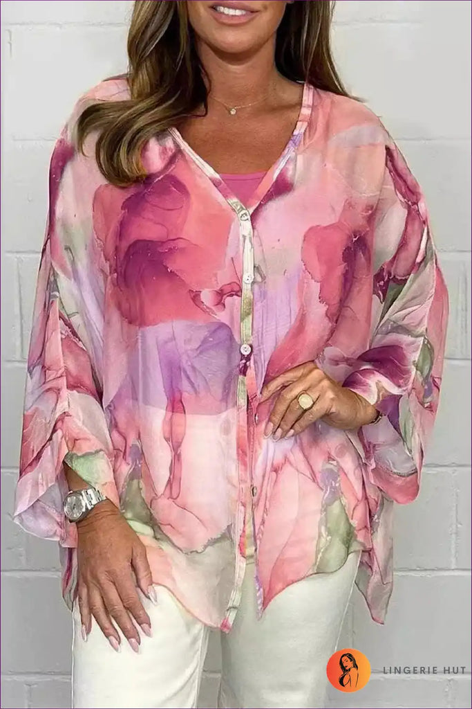WW | Fließende Aquarellbluse – Luftige Eleganz in sanften Pastellfarben