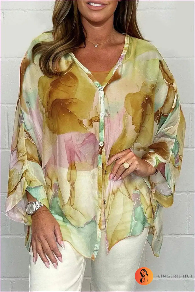 WW | Fließende Aquarellbluse – Luftige Eleganz in sanften Pastellfarben