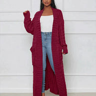 Lässige, lange Strickjacke mit V-Ausschnitt
