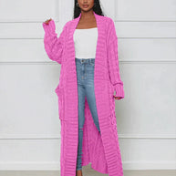Lässige, lange Strickjacke mit V-Ausschnitt