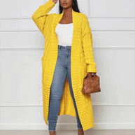 Lässige, lange Strickjacke mit V-Ausschnitt