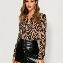 WW | Langarm Turn Down Kragen Chiffon Bluse Zebra Print