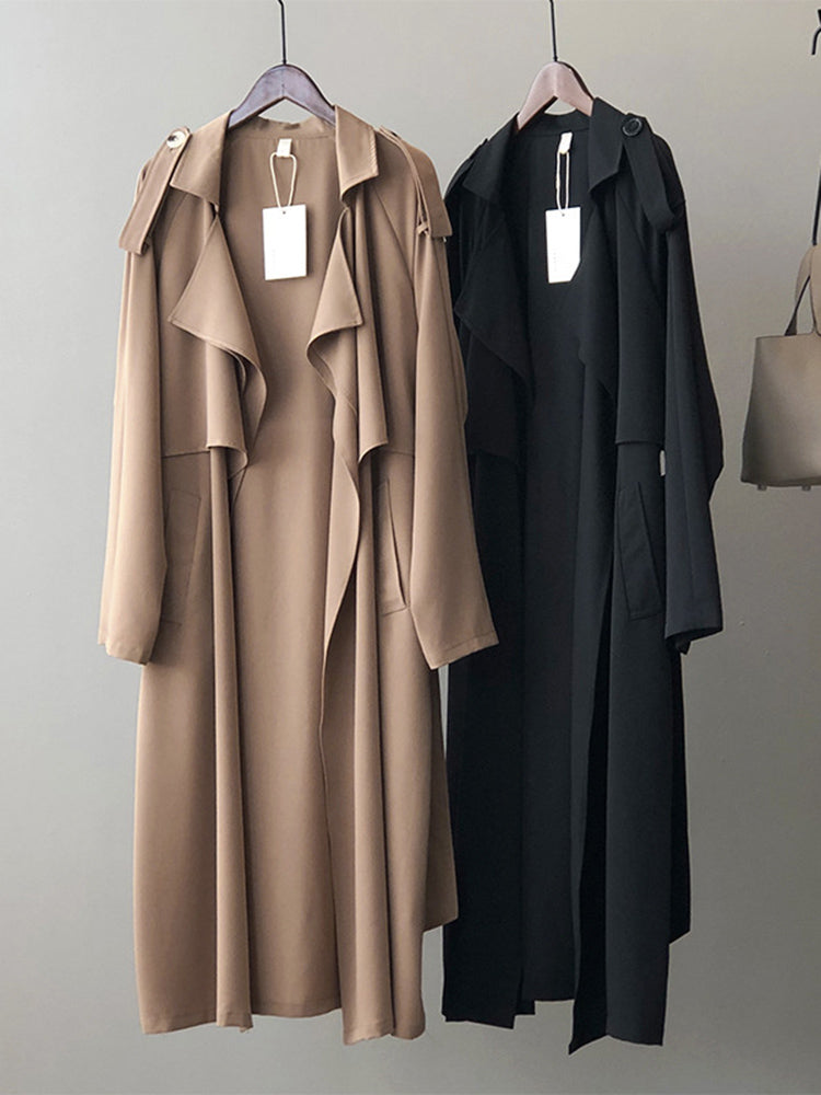 W&W Mode | Eleganter Langer Trenchcoat Bürotasche mit Gürtel