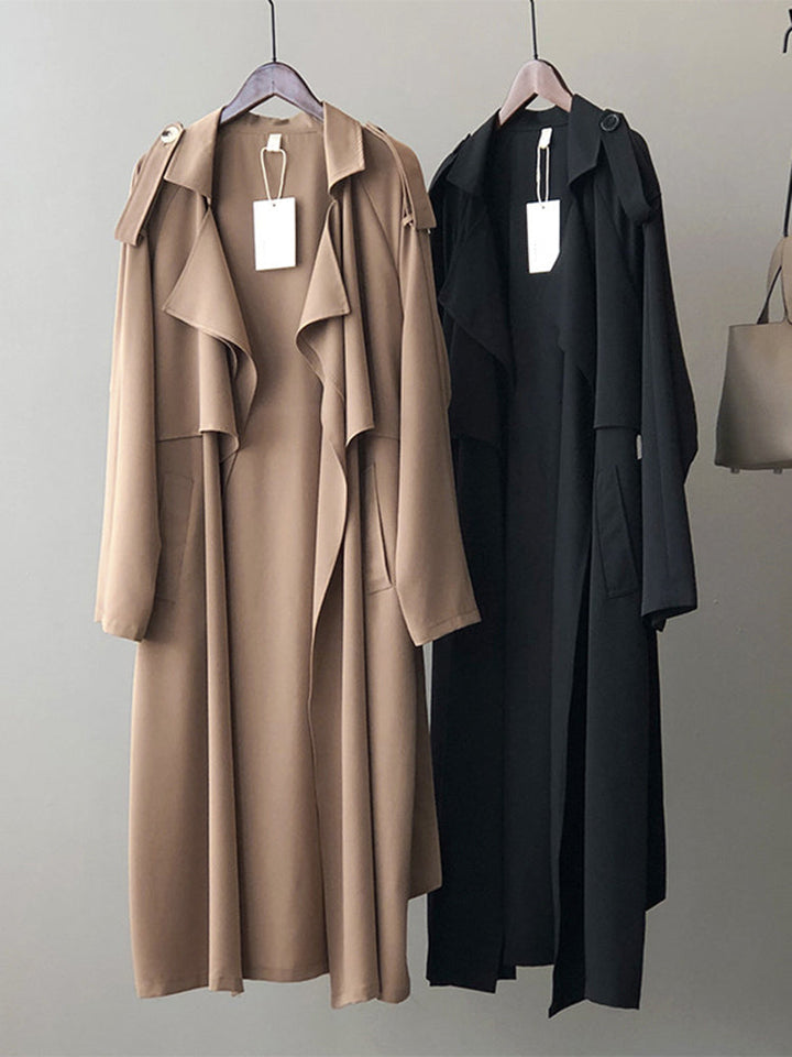 W&W Mode | Eleganter Langer Trenchcoat Bürotasche mit Gürtel