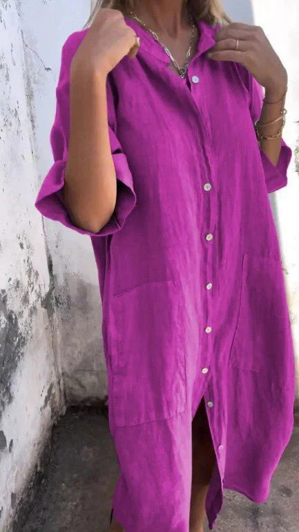 WW | Elegantes Hemdkleid aus Leinen mit Knopfleiste