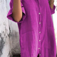 WW | Elegantes Hemdkleid aus Leinen mit Knopfleiste