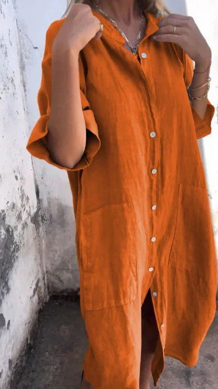 WW | Elegantes Hemdkleid aus Leinen mit Knopfleiste