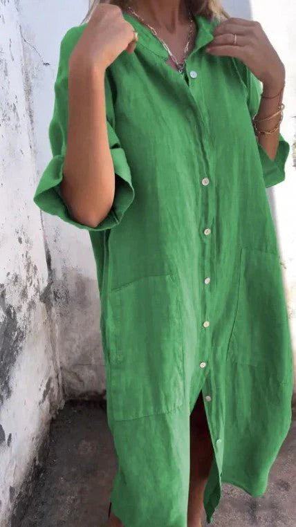 WW | Elegantes Hemdkleid aus Leinen mit Knopfleiste