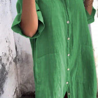WW | Elegantes Hemdkleid aus Leinen mit Knopfleiste