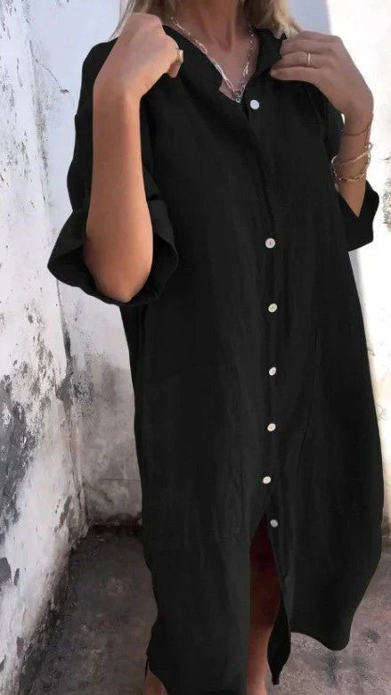 WW | Elegantes Hemdkleid aus Leinen mit Knopfleiste