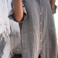 WW | Elegantes Hemdkleid aus Leinen mit Knopfleiste