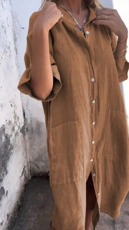 WW | Elegantes Hemdkleid aus Leinen mit Knopfleiste