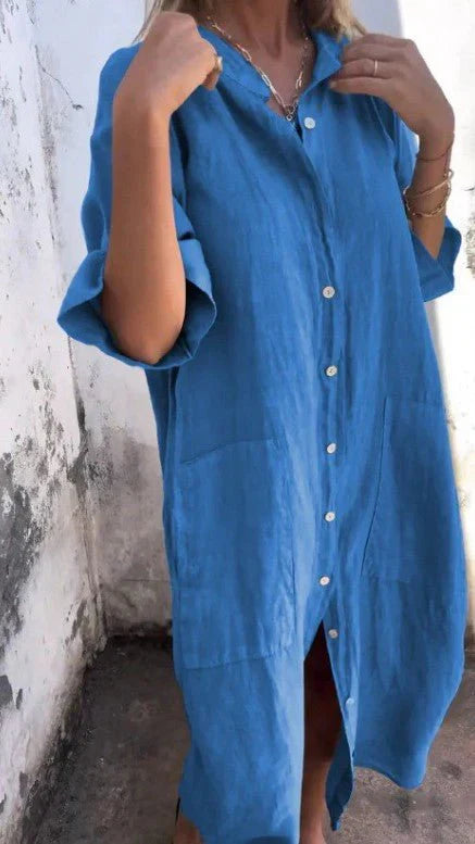 WW | Elegantes Hemdkleid aus Leinen mit Knopfleiste