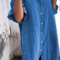 WW | Elegantes Hemdkleid aus Leinen mit Knopfleiste