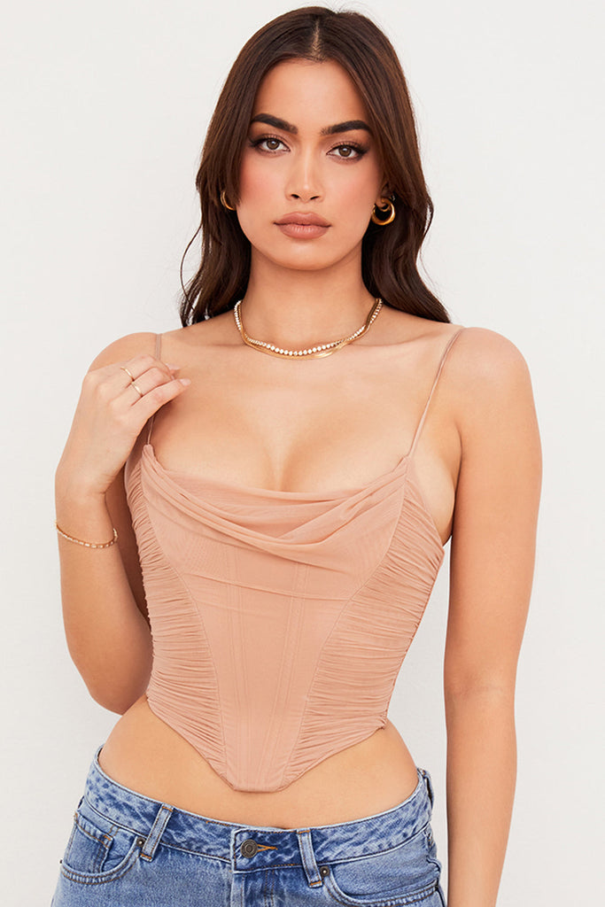WW | Beiges Mesh Drapiertes Korsett