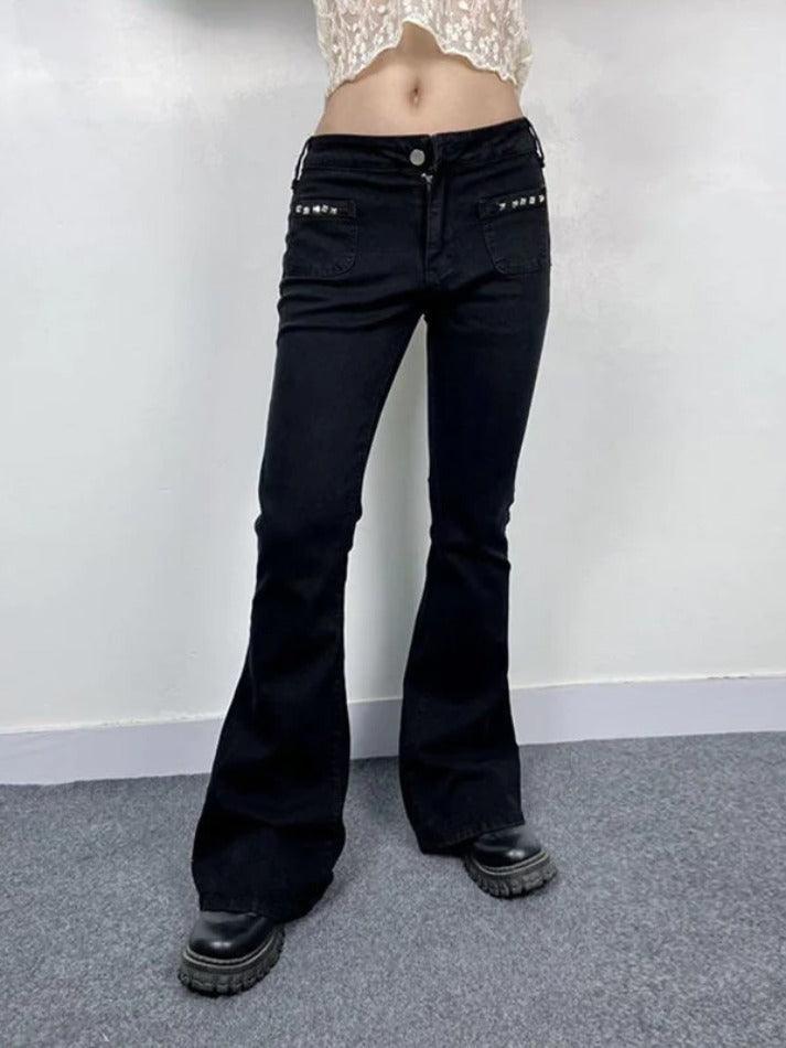 WW | Low Rise Nieten Elastische Schlagjeans