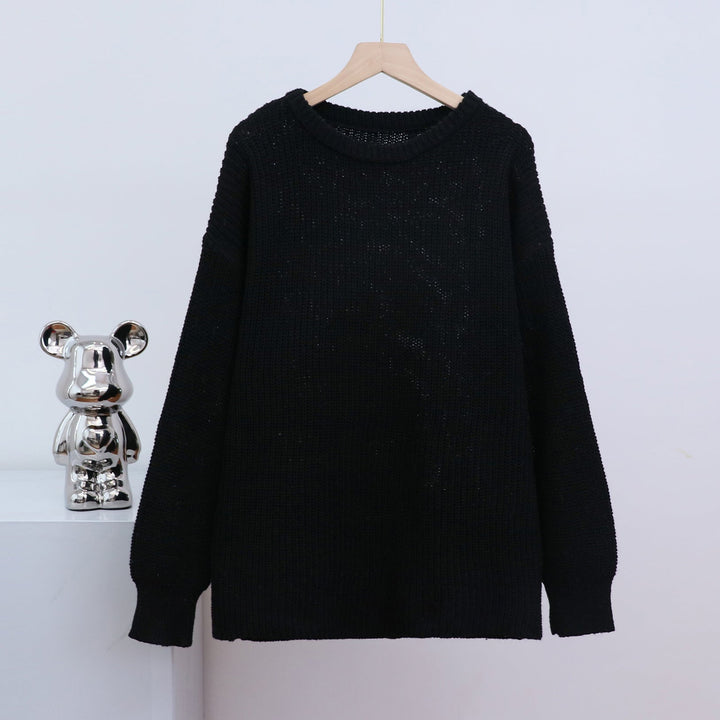 W&W Mode – Modischer Strickpullover in Uni mit Rundhalsausschnitt