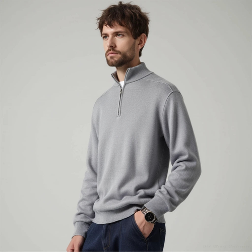 WW | Wollpullover Mit Halblangem Reißverschluss Für Herren Warm Elegant