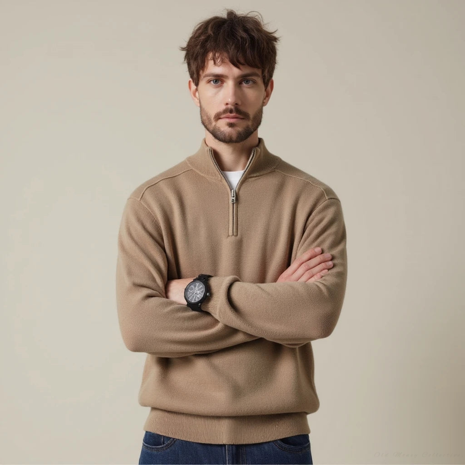 WW | Wollpullover Mit Halblangem Reißverschluss Für Herren Warm Elegant
