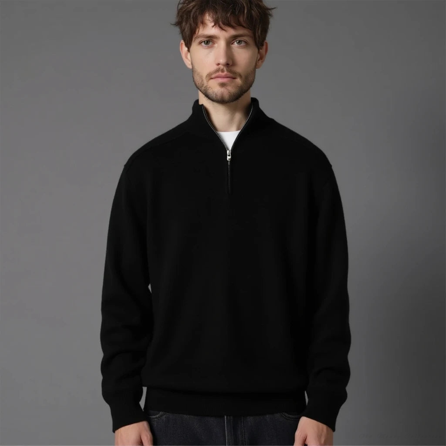 WW | Wollpullover Mit Halblangem Reißverschluss Für Herren Warm Elegant