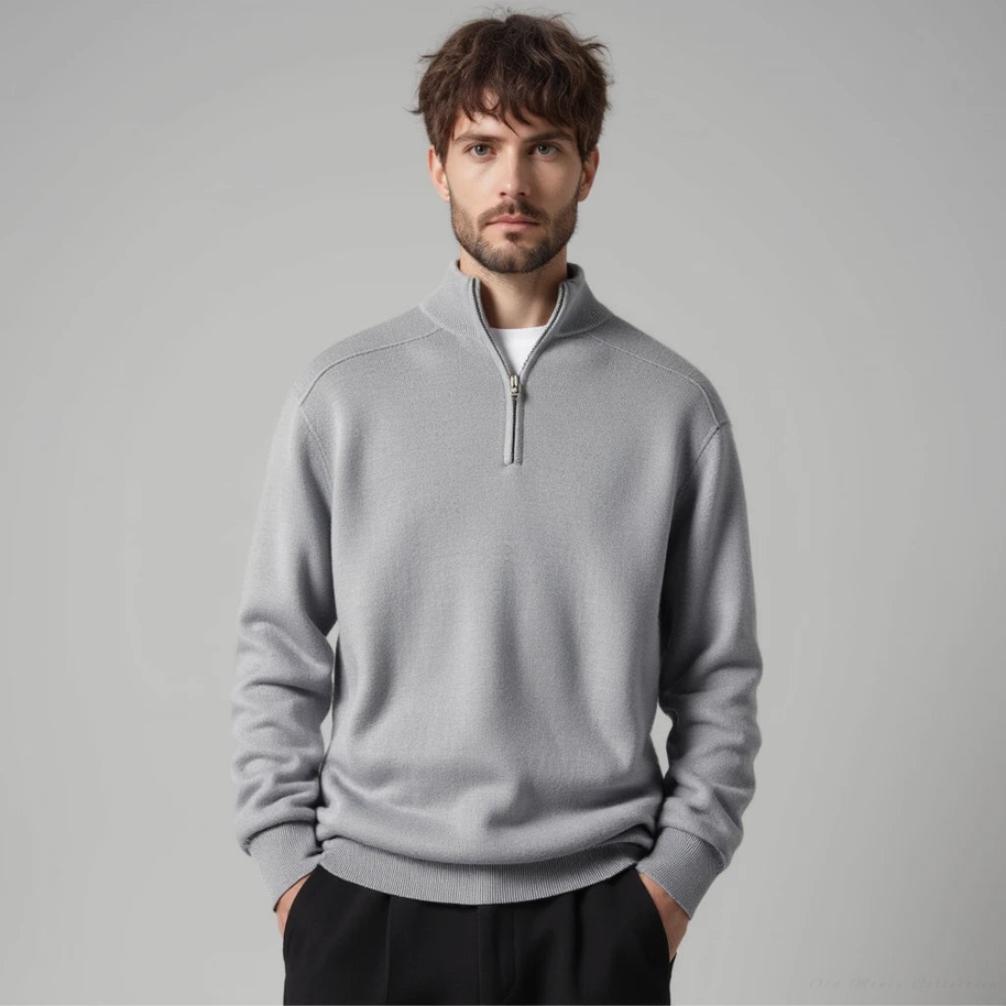 WW | Wollpullover Mit Halblangem Reißverschluss Für Herren Warm Elegant