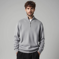WW | Wollpullover Mit Halblangem Reißverschluss Für Herren Warm Elegant