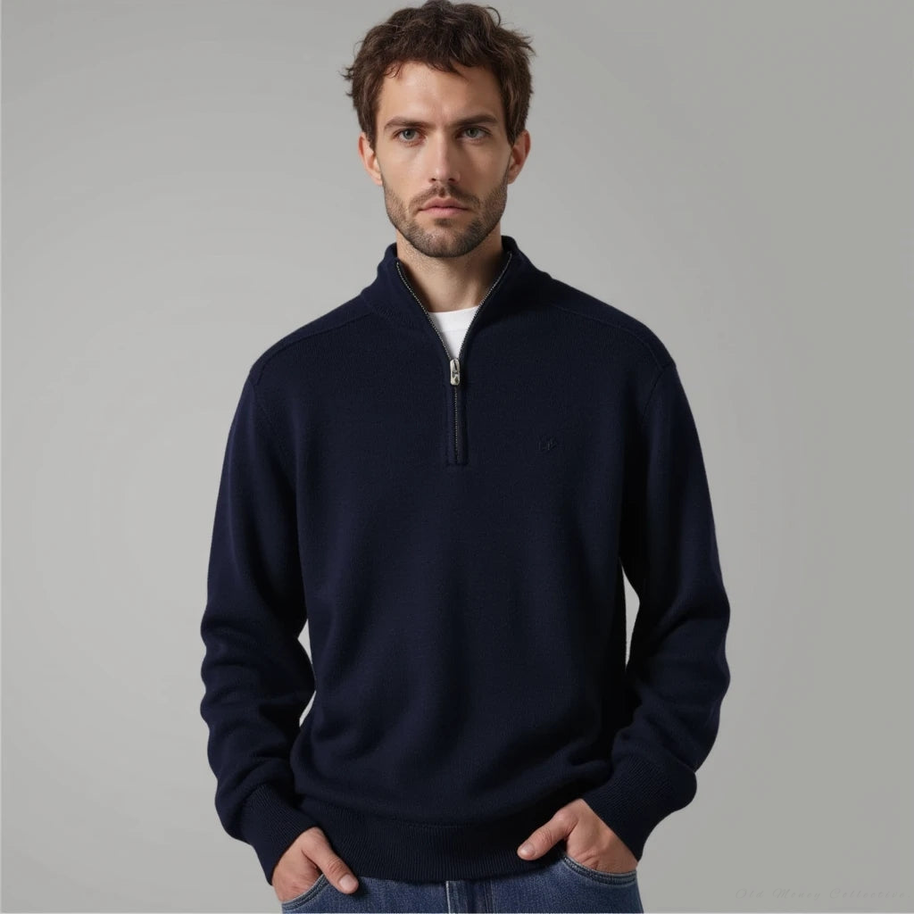 WW | Wollpullover Mit Halblangem Reißverschluss Für Herren Warm Elegant