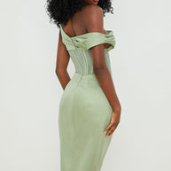 WW | Asymmetrisch drapiertes Midi-Korsettkleid