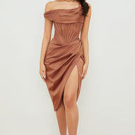 WW | Asymmetrisch drapiertes Midi-Korsettkleid