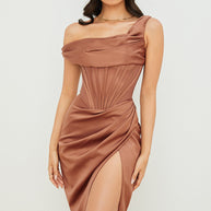 WW | Asymmetrisch drapiertes Midi-Korsettkleid