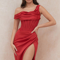 WW | Asymmetrisch drapiertes Midi-Korsettkleid