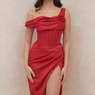 WW | Asymmetrisch drapiertes Midi-Korsettkleid