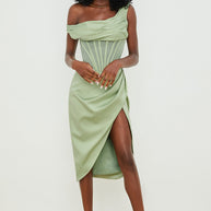 WW | Asymmetrisch drapiertes Midi-Korsettkleid