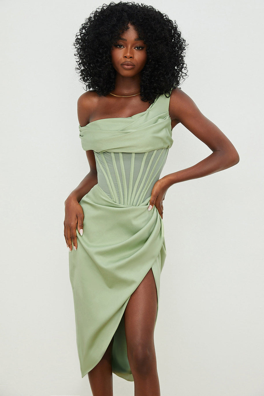 WW | Asymmetrisch drapiertes Midi-Korsettkleid
