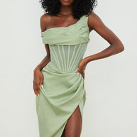 WW | Asymmetrisch drapiertes Midi-Korsettkleid