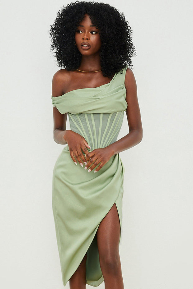 WW | Asymmetrisch drapiertes Midi-Korsettkleid