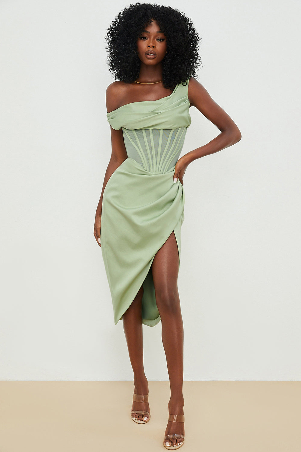 WW | Asymmetrisch drapiertes Midi-Korsettkleid
