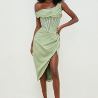 WW | Asymmetrisch drapiertes Midi-Korsettkleid