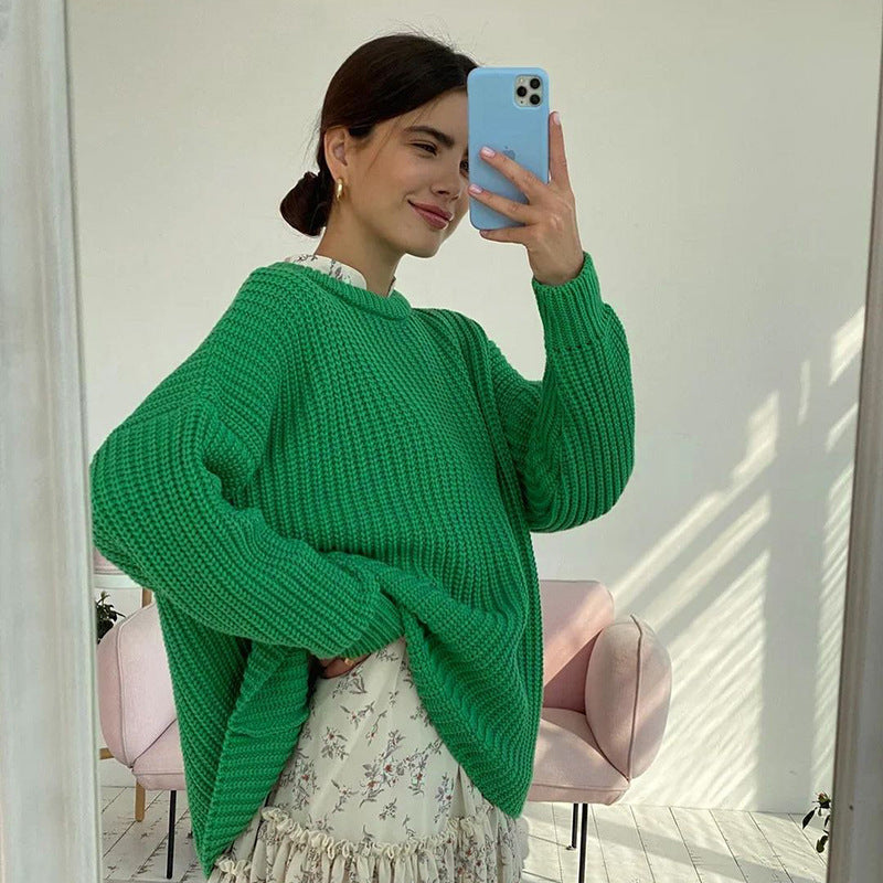 WW – Modischer Strickpullover in Uni mit Rundhalsausschnitt