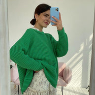 WW – Modischer Strickpullover in Uni mit Rundhalsausschnitt
