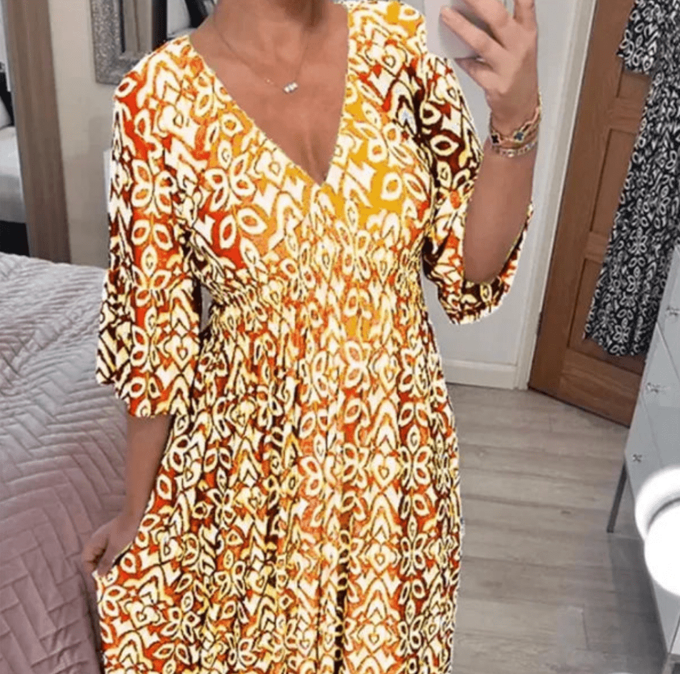 WW | V-Ausschnitt Blumen Küsten Damen Kleid Komfortabel & Modisch