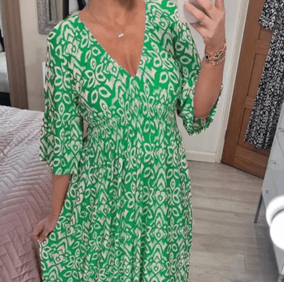 WW | V-Ausschnitt Blumen Küsten Damen Kleid Komfortabel & Modisch