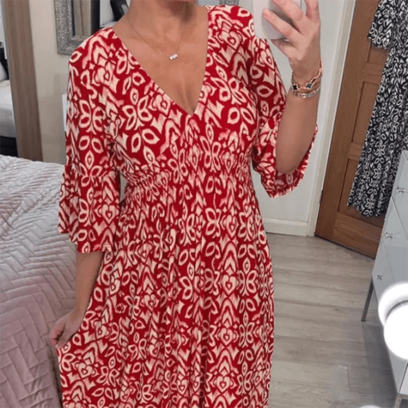 WW | V-Ausschnitt Blumen Küsten Damen Kleid Komfortabel & Modisch