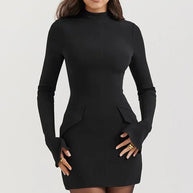 WW | Strick Bodycon Taschen Detail Mini Kleid