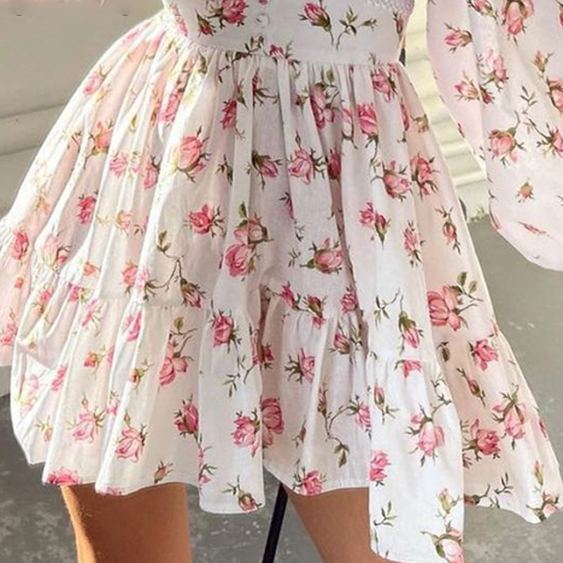 WW | Kurz Blumen Kleid mit V-Ausschnitt