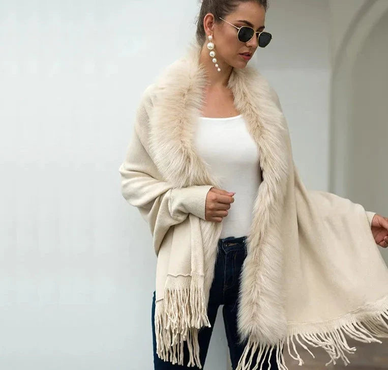 WW | Bequemer Voller Ärmel Pelz Poncho