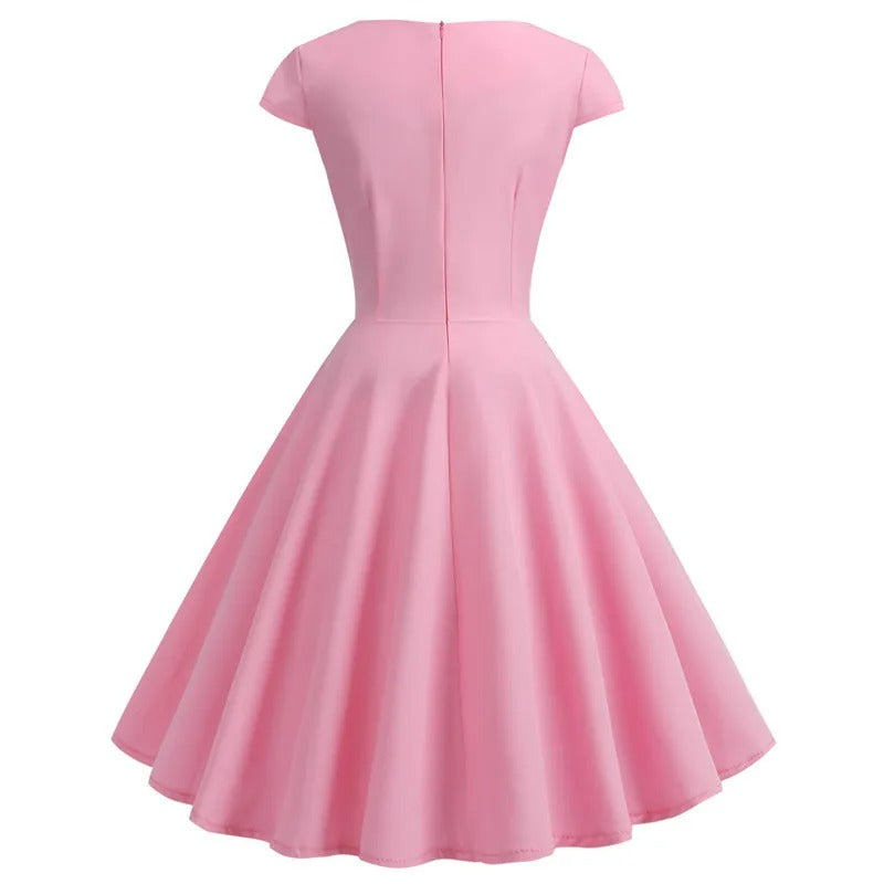 WW | Vintage Sommerkleid mit großem V-Ausschnitt, lockerer Passform und Rüschen