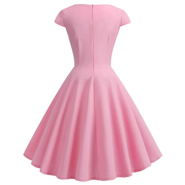 WW | Vintage Sommerkleid mit großem V-Ausschnitt, lockerer Passform und Rüschen